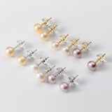 Bright Bead Ball Solitaire Orange Purple White Pearl Studs Earrings-SS085