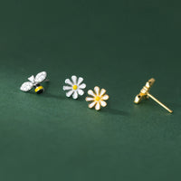 Flower and bees Stud For Ears