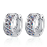 Moissanite Huggies, Solid Silver Diamonds Wide Huggie Earrings -EM033