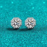 Moissanite Diamonds Solitaire Round Studs Earrings, Hexagon Studs -EM039