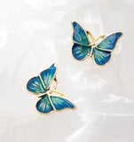 Gold Green Paint Butterfly stud earrings - SS082