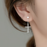 Asymmetry Cross Drop Studs Earrings-ECZ029