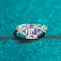 Emerald Cut Brilliant Moissanite Rings; Rectangle Moissanite Wedding Ring - RM059