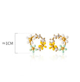 Yellow White Green Flower Wreath Stud Earrings - SS069