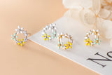 Yellow White Green Flower Wreath Stud Earrings - SS069