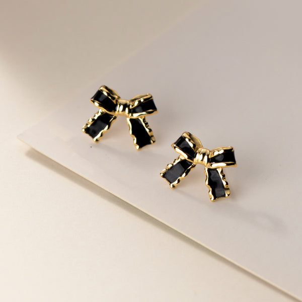 Cute Black Bow Studs Earrings - SS070