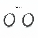 Black Solid 925 Silver Small Medium Hoops Earrings-SH020