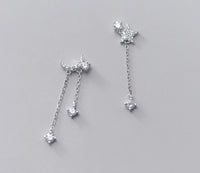 Diamond dangle stud Earrings|Sparkling star and moon