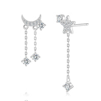 Asymmetry Moon Crescent Star Tassel Drop Stud Small Dangle Earrings - SS068