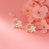 Yellow White Green Flower Wreath Stud Earrings - SS073