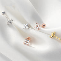 Small 4 Petals Flower Screw Backs Studs Earrings - ESB019