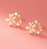 Yellow White Green Flower Wreath Stud Earrings - SS073