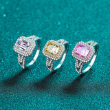 Emerald/Radiant Cut Statement Ring; Yellow Canary Pink Clear Brilliant Moissanite Wedding Ring- RM057