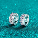 Moissanite Huggies, Solid Silver Diamonds Wide Huggie Earrings -EM033