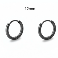 Black Solid 925 Silver Small Medium Hoops Earrings-SH020