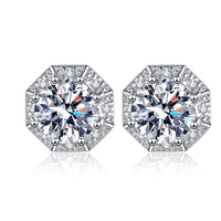 Moissanite Diamonds Solitaire Round Studs Earrings, Hexagon Studs -EM039