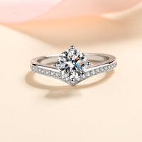 Moissanite ring set in sterling silver front view