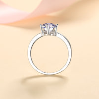 Moissanite ring set in sterling silver, side view