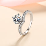 Moissanite ring set in sterling silver, crown diamond rings