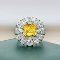 Giant Flower Simulate Diamond Ring-Canary Yellow